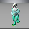 3D Fantasy Creature Standing Pose With White Fur Turquoise Body Green Claws And Yellow Eyes