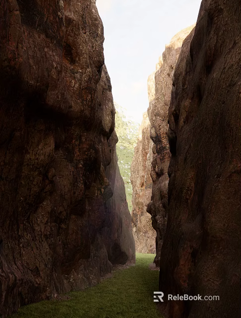 Natural Garden Landscape With Towering Rock Walls Narrow Passage And Sunlight 3d model 
