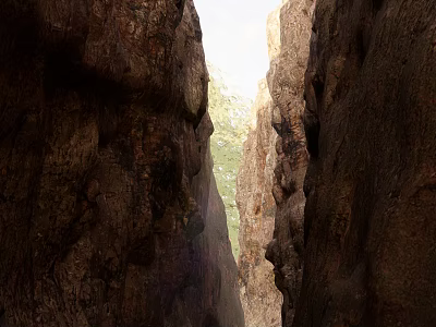 Natural Garden Landscape With Towering Rock Walls Narrow Passage And Sunlight 3d model