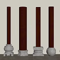 Brown Decorative Columns With White Ornate Bases In Various Design Styles 3d model