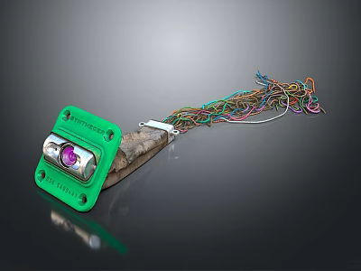Mobile Digital Component With Green Enclosure Purple Lens And Multicolored Cables 3d model
