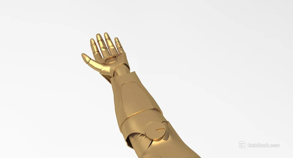 Ornamental Decorative Set Featuring Golden Armored Mechanical Arm with Palm Up Design 3d model 