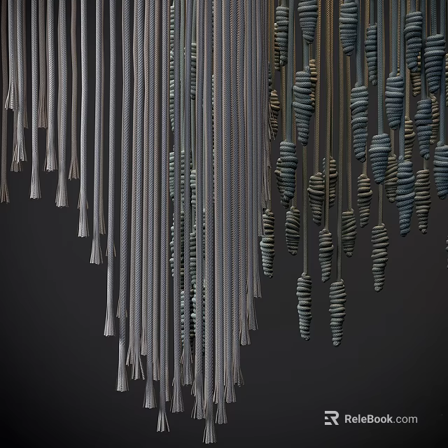 Modern Hanging Chandelier Featuring Spiral Rope And Metallic Strip Design Elements 3d model 