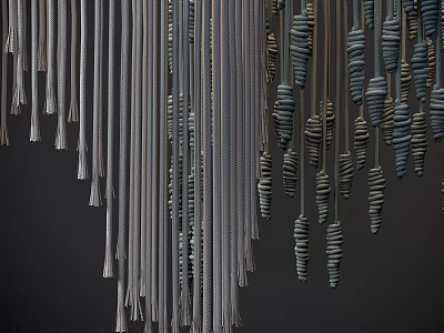 Modern Hanging Chandelier Featuring Spiral Rope And Metallic Strip Design Elements 3d model