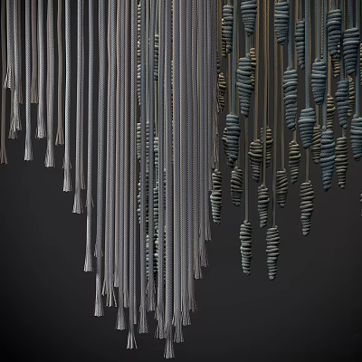 Modern Hanging Chandelier Featuring Spiral Rope And Metallic Strip Design Elements 3d model