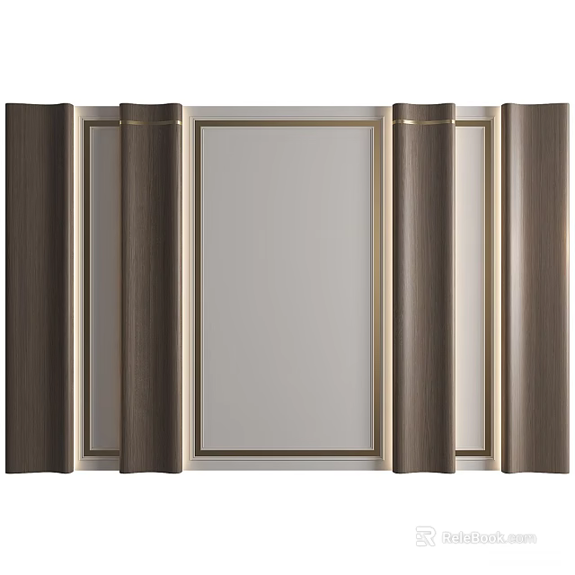 Modern Feature Wall with Wooden Panels Metal Frame and Central Panel Design 3d model 