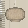 Elegant Modern Beige Vertical Striped Fabric Pendant Light With Window Blinds And Light Colored Wall 3d model