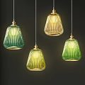 Modern Hanging Pendant Lights With Striped Glass Shades In Green And Yellow Tones