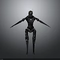 Mechanical Robot With Silver Black Metallic Body And Extended Limb Structure Standing Pose Design 3d model