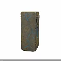 Decorative Stone Building Featuring Owl Carving and Glowing Blue Yellow Lines
