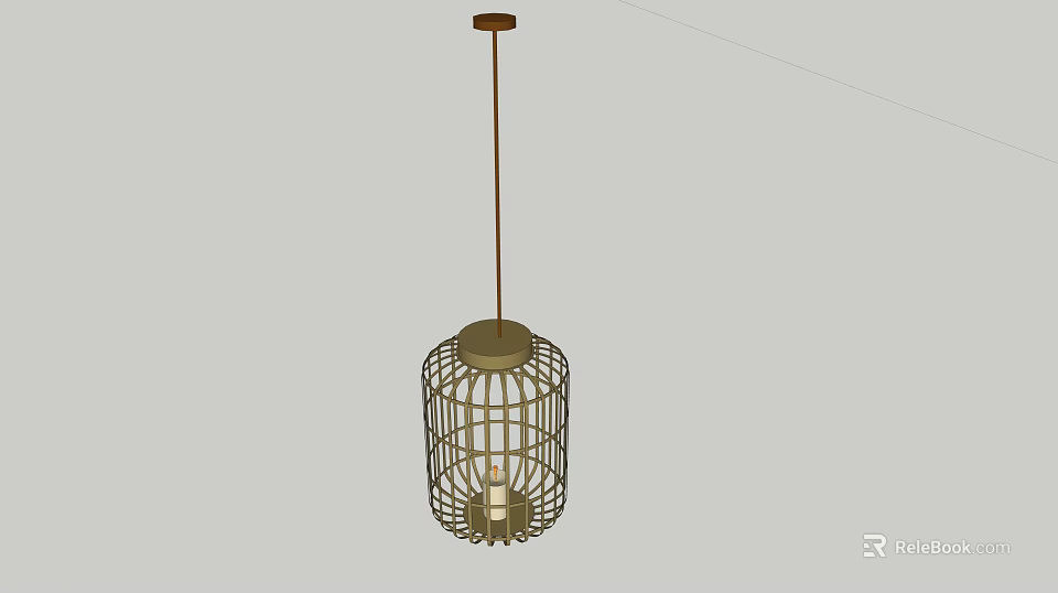 Cage Design Metal Pendant Light With Brown Hanging Cord And Round Top 3d model 