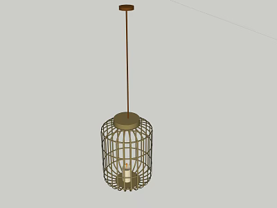 Cage Design Metal Pendant Light With Brown Hanging Cord And Round Top 3d model