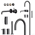 Modern Stylish Black Faucet Components With Handles Spouts Spray Heads And Pipes