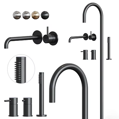 Modern Stylish Black Faucet Components With Handles Spouts Spray Heads And Pipes 3d model