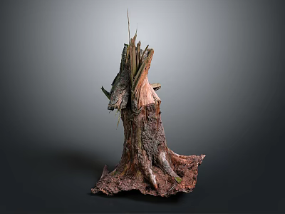 Natural Tree Stump With Rough Bark Broken Parts And Exposed Roots 3d model