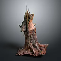 Natural Tree Stump With Rough Bark Broken Parts And Exposed Roots