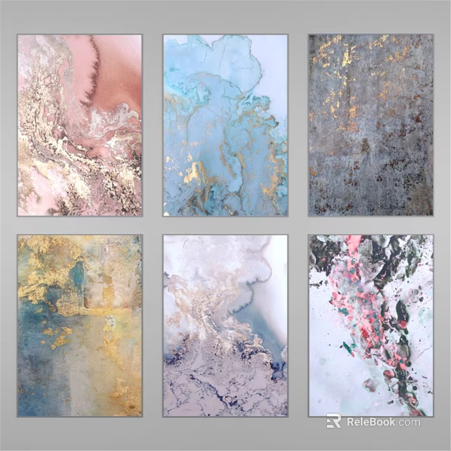 Decorative Picture Frames with Abstract Colorful Patterns and Gold Foil Accents 3d model 