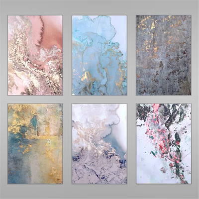 Decorative Picture Frames with Abstract Colorful Patterns and Gold Foil Accents 3d model