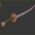 Traditional Samurai Sword With Green Handle And Golden Accents Curved Blade Design