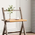 Modern Minimalist Wooden Side Table With Green Plant And White Cup On Wooden Floor