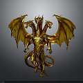 Majestic Golden Three Headed Dragon Mythical Creature With Wings And Tail