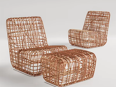 Modern Rattan Outdoor Sofa Set With Matching Chair And Ottoman 3d model