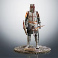 Medieval Knight Statue In Armor With Shield Axe And Stone Base 3d model