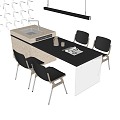 Minimalist Island Table Dining Table and Chair Stainless Steel Dining Chair Single Chair Chandelier Sink Book Jewelry Ornaments 3d model