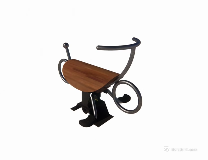 Outdoor Playground Equipment With Wooden Seat And Curved Metal Frame For Kids 3d model 