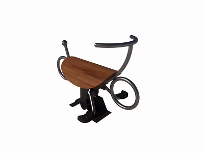 Outdoor Playground Equipment With Wooden Seat And Curved Metal Frame For Kids 3d model