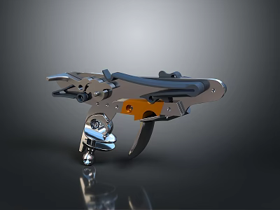 Modern Mechanical Weapon Design With Metallic Silver Black And Orange Parts 3d model