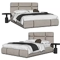 Light Gray Double Bed With Stitched Headboard White Linens And Black Throw Blanket 3d model