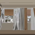 Beige and White Linen Curtains with Roller Blinds and Natural Light in Bright Interior