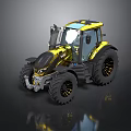 Modern Yellow Tractor With Large Wheels Transparent Cabin And Black Rims