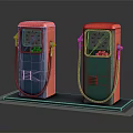 Vintage Fuel Pumps Display Model With Red Blue Green Bodies And Black Base