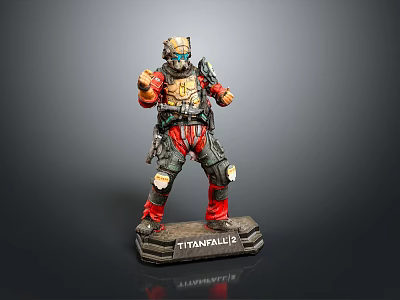 Titanfall 2 Character Figurine With Armored Suit Red Pants And Clenched Fists On Base 3d model