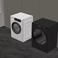 Modern White And Gray Front Load Washing Machines In Laundry Space