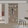 Modern Cream Style Study Desk and Chair Suspended Table Bookcase Locker Computer Table and Chair Book Ornaments Bay Window 3d model