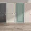 Various Colored Hinged Doors With Simple Design And Wooden Floor Interior