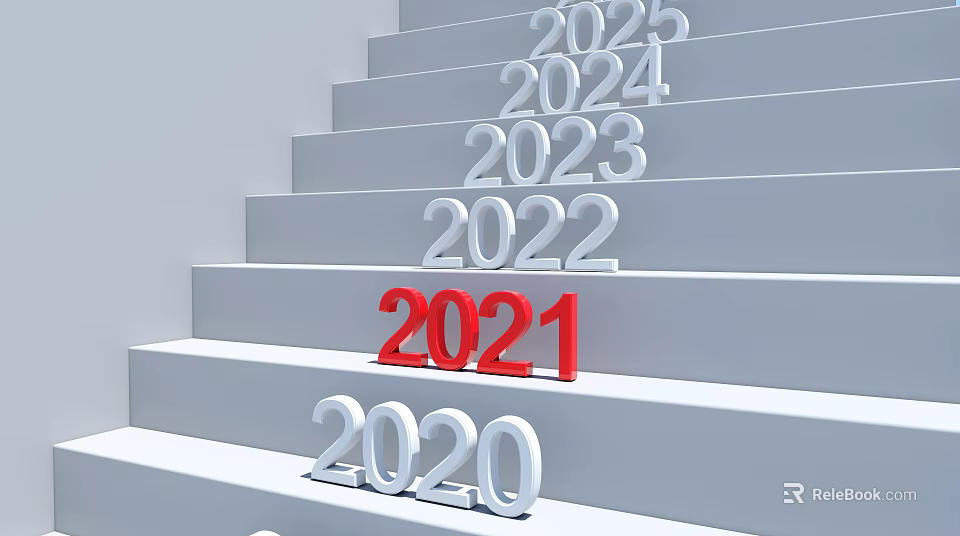 Staircase Ornament Decoration Set with Red 2021 and White Year Numbers 3d model 