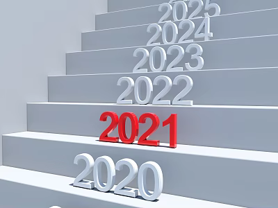 Staircase Ornament Decoration Set with Red 2021 and White Year Numbers 3d model