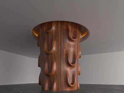Unique Carved Wooden Column With Warm Lighting In Modern Interior Space 3d model