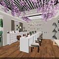 Stylish Bright Beauty Nail Salon Interior With Romantic Cherry Blossom Ceiling Decor And Cozy Workstations