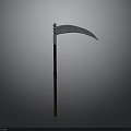 Traditional Handheld Scythe Featuring Sharp Curved Blade And Long Wooden Handle
