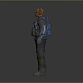 Game Movie Character in Blue Gray Tactical Outfit with Vest Goggles Gloves