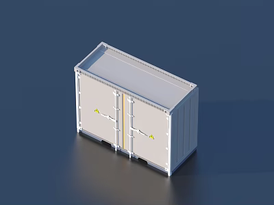 White Container Style Industrial Equipment With Double Doors And Yellow Indicators 3d model