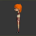 3D Game and Movie Character With Orange Hair Blue Eyes Red White Outfit Standing Pose