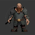 Armored Bearded Dwarf Warrior 3D Fantasy Game Character Holding Axe With Medieval Armor