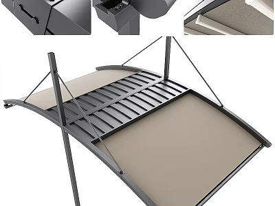 Modern Outdoor Awning With Curved Design And Metal Slatted Roof Frame 3d model