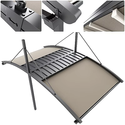 Modern Outdoor Awning With Curved Design And Metal Slatted Roof Frame 3d model